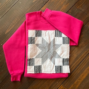Adult Hot Pink Applique Quilted Square Sweatshirt