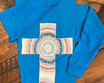 Adult Applique Quilted Cross Long Sleeve Shirt