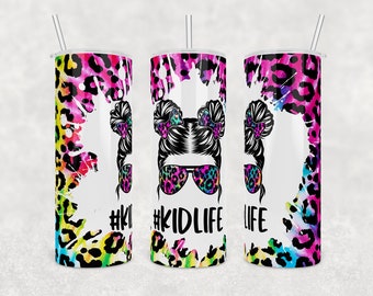 Kid Life レインボー ヒョウ柄昇華タンブラー PNG ファイルは、20 オンスのスキニー デジタル ファイル用にダウンロードできます。