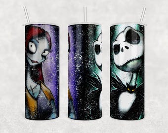 Jack & Sally PNG – Kubek 20 uncji z nadrukiem sublimacyjnym „Miasteczko Halloween”