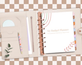 Planer Budżetu Boho | Edytowalny Szablon Canva | Miesięczny Tracker Wydatków, Oszczędności, Spłata Długów i Finanse do Wydruku