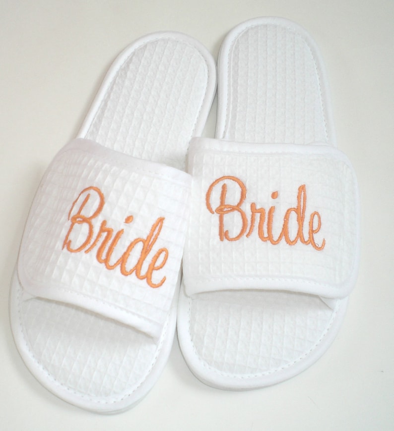 White Bride Wedding Slippers Bridesmaid Embroidered Personalised Velcro Name