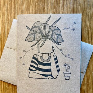 Carte vide / Personnage tête de plante / Dessiné à la main / Carte brune