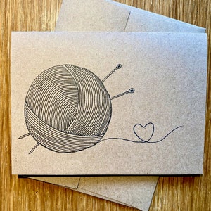 Carte vide / J'aime la laine / Dessiné à la main / Carte brune