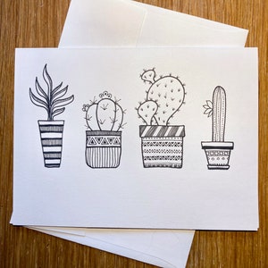 Carte vide / Plantes en pot / Dessiné à la main / Carte ivoire