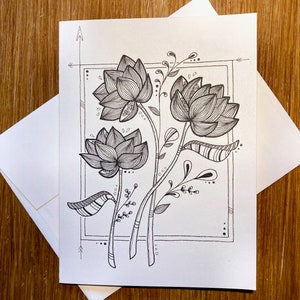 Carte vide / Fleur / Dessiné à la main / Carte ivoire