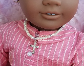 18 Inch Doll Pearl Necklace: Crucifix, First Communion Gift