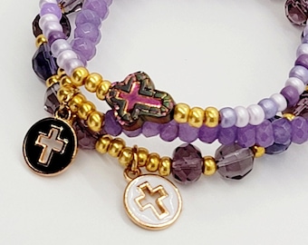Cross Jewelry Stacking Bracelet, Gift For Her Bracelet Set, Lenten Jewelry
