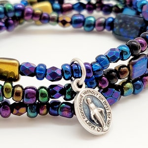 Miraculous Medal Stacking Bracelets Set of Three, Catholic Stackable Bracelets, Mother Mary Tiny Medal