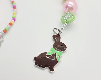 Bunny Rabbit Car Mirror Hanging Decoration, Chocolate Bunny Rear View Mirror Hanger Accessory, Easter Gift