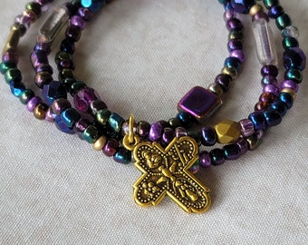 Four Way Cross Medal Catholic Stacking Bracelets Set of Three Stackable Bracelets