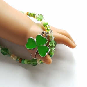 18 inch Doll Jewelry, St. Patrick's Day Doll Accessories, 18 in Doll Clover Bracelet, Green Shamrock Bracelet image 4