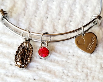 Stainless Steel Birthstone Mom Bracelet, Adjustable Bangle Bracelet, Charm Bracelet Add A Charm Choose Style Jewelry