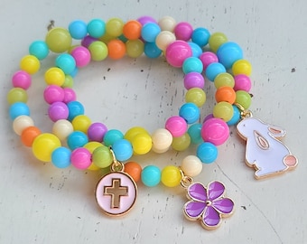 Easter Charm Bracelet, Easter Symbols Kids Jewelry Bracelet Party Favors Easter Basket Filler