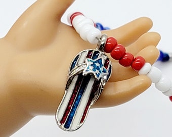 Patriotic 18 inch Doll Jewelry, Doll Star Flip Flop Pendant America's Birthday 4th of July Necklace Doll Accessory