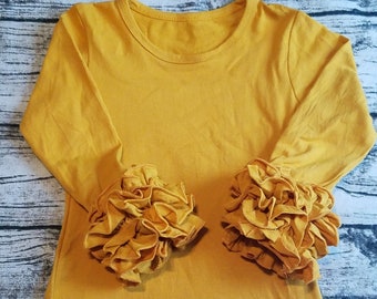 Personalized Custom Yellow Star Cotton Toddler Long Sleeve Ruffle Shirt Top