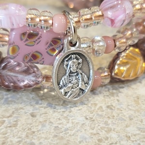 Sacred Heart Medal Stacking Bracelets Catholic Jewelry Our Lady of Mount, Scapular Set
