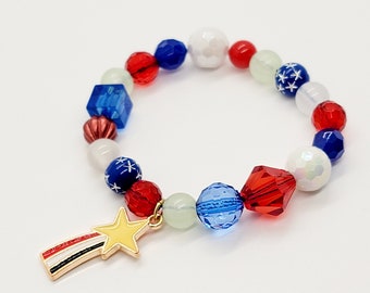 4th of July Patriotic Charm Bracelet Multi Colored Bracelet Child Size Jewelry Bracelet Girls