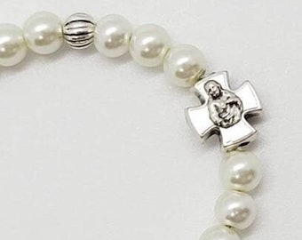 Baptism Gift, Baby Toddler Catholic Bracelet Silver Cross, Baby Jewelry Keepsake Gift