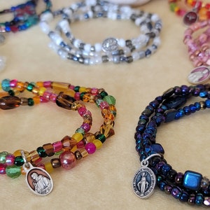 Miraculous Medal Stacking Bracelets Set of Three, Catholic Stackable Bracelets, Mother Mary Tiny Medal image 5