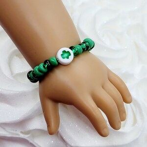 18 inch Doll Jewelry, St. Patrick's Day Doll Accessories, 18 in Doll Clover Bracelet, Green Shamrock Bracelet image 6