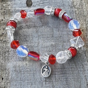 Jesus Divine Mercy Tiny Medal Catholic Bracelet, Red and White Bracelet Catholic Gift Jewelry