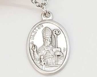 St Blaise Catholic Medal Stainless Steel Chain Necklace, Catholic Medal Necklace,  Patron Saint of Throat Illnesses