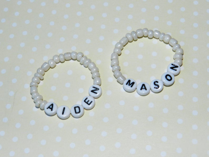 Personalized White Baby ID Bracelet Set Identical Twin Boys Etsy