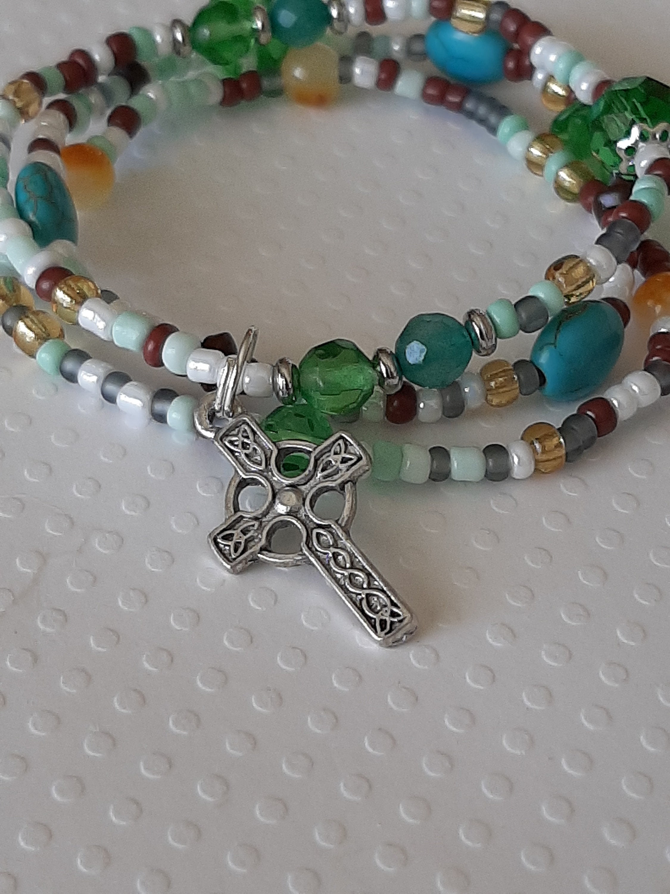 Celtic Cross Jewelry Stacking Bracelet Set Green Glass Bead | Etsy
