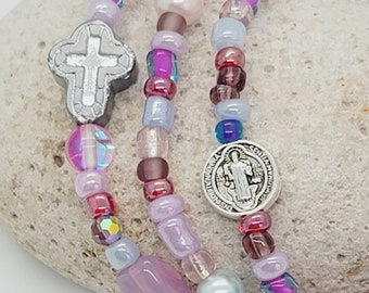 Saint Benedict Medal Catholic Stacking Bracelets Set of Three Stackable Bracelets Tiny Medal