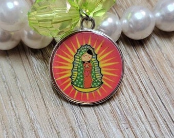 Our Lady Of Guadalupe Pearl Beaded Necklace, Our Lady Little Girl Jewelry, Mother Mary Pendant