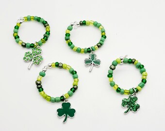 Wine Glass Charms, Set Of Four Clover Charms, Holiday Party Hostess Gift St Patrick's Day