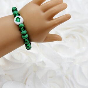 18 inch Doll Jewelry, St. Patrick's Day Doll Accessories, 18 in Doll Clover Bracelet, Green Shamrock Bracelet image 9