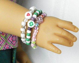 18 inch Doll St Patrick's Day, Heart, Spring Holiday Bracelet Set, Doll Bracelets Doll Jewelry, Doll Jewelry Gift Set