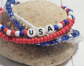 Patriotic Bracelet Set: USA Red, White & Blue Stacking Jewelry