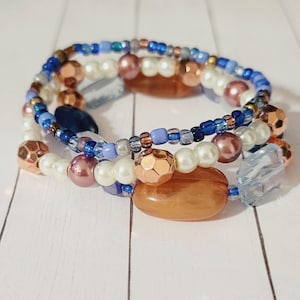 Blue Autumn Winter Stacking Bracelets Set of 3 Stackable Bracelets  Jewelry