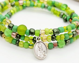 St Patrick Catholic Stacking Bracelets Set of Three Stackable Bracelets Tiny Medal Catholic Jewelry