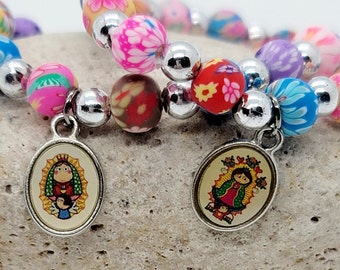 Mother Mary Charm Bracelet Our Lady of Guadalupe Toddler Little Girls Jewelry Bracelet Party Favors Set Of 5