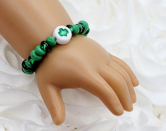 18 inch Doll Jewelry, St. Patrick's Day Doll Accessories, 18 in Doll Clover Bracelet, Green Shamrock Bracelet