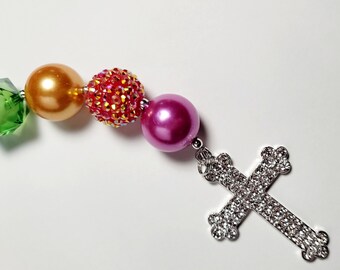 Cross Car Mirror Hanging Decoration, Rhinestone Cross Rear View Mirror Hanger Accessory, New Driver Gift Car Decor