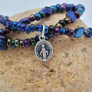 Miraculous Medal Stacking Bracelets Set of Three, Catholic Stackable Bracelets, Mother Mary Tiny Medal image 2