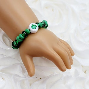 18 inch Doll Jewelry, St. Patrick's Day Doll Accessories, 18 in Doll Clover Bracelet, Green Shamrock Bracelet image 7