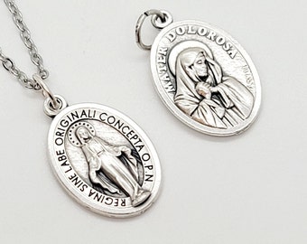 Miraculous Medal Chain Necklace, Latin Marian Medal, Catholic Gift, Catholic Medal Necklace