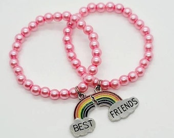 Girls Best Friends Bracelet Pink Child Size Jewelry, Charm Bracelet Girls Gift