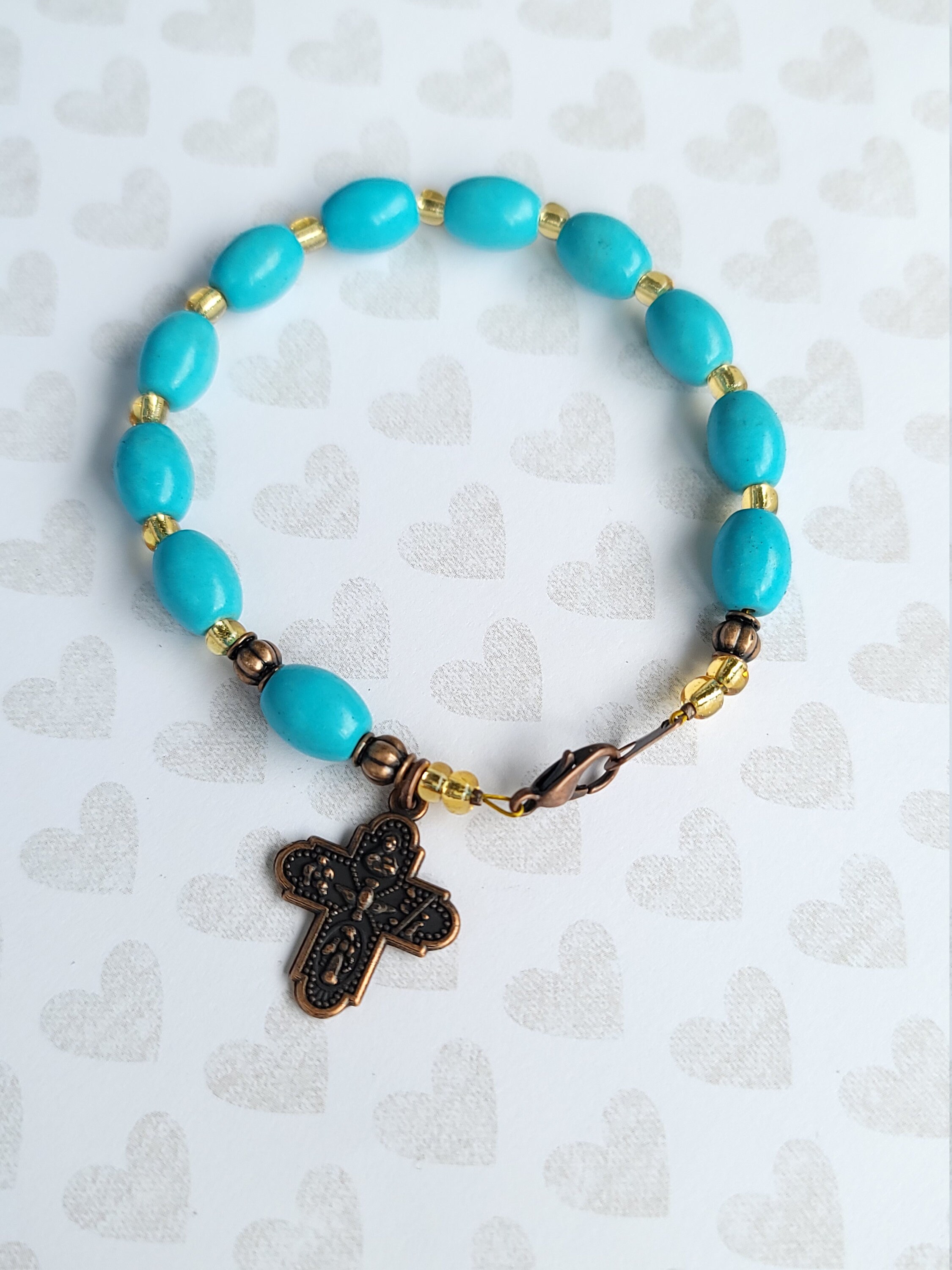 Rosary Bracelet Antiqued Copper Four Way Cross Medal Catholic | Etsy