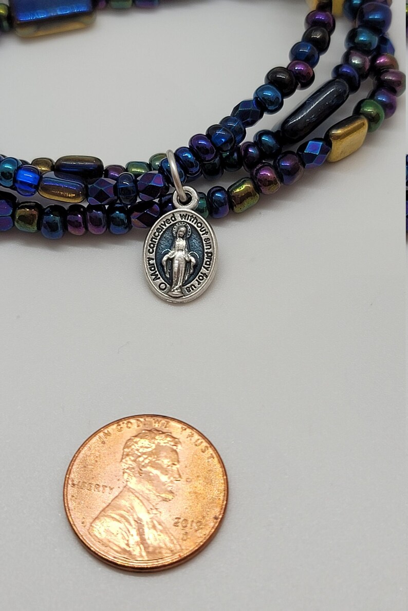 Miraculous Medal Stacking Bracelets Set of Three, Catholic Stackable Bracelets, Mother Mary Tiny Medal image 8