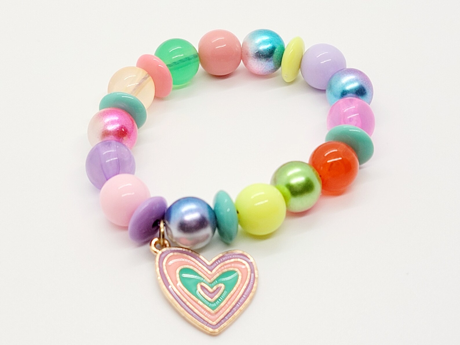 Kids Heart Charm Bracelet Multi Pink Bracelet Child Size Etsy