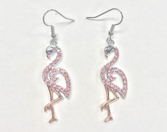 Pink Crystal Flamingo Earrings