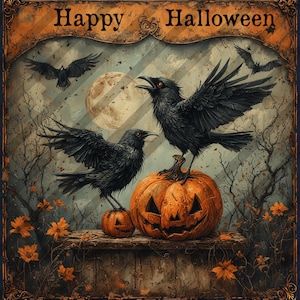 Primitive Crow Halloween Download Pumpkin Printable Decoupage Primitive Spooky Fall Halloween Primitive Fall Autumn Digital Happy Halloween