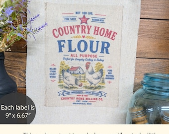 Vintage Country Home Flour Sack Label Primitive Farmhouse Chicken Fabric Panel Rustic Farmhouse  Kitchen Decor